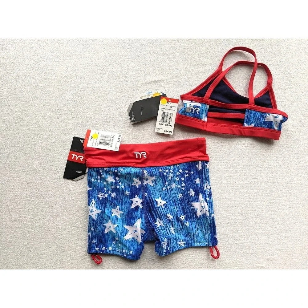 TYR‎ Kids Two Piece Swimsuit Size Small 6X Twinkle USA Patriotic UPF 50+ NEW